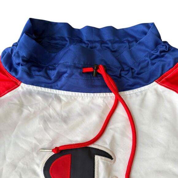 CHAMPION Pullover Warm Up Sweater Jacket Red White Blue Logo Polyester sz XL - Picture 8 of 12